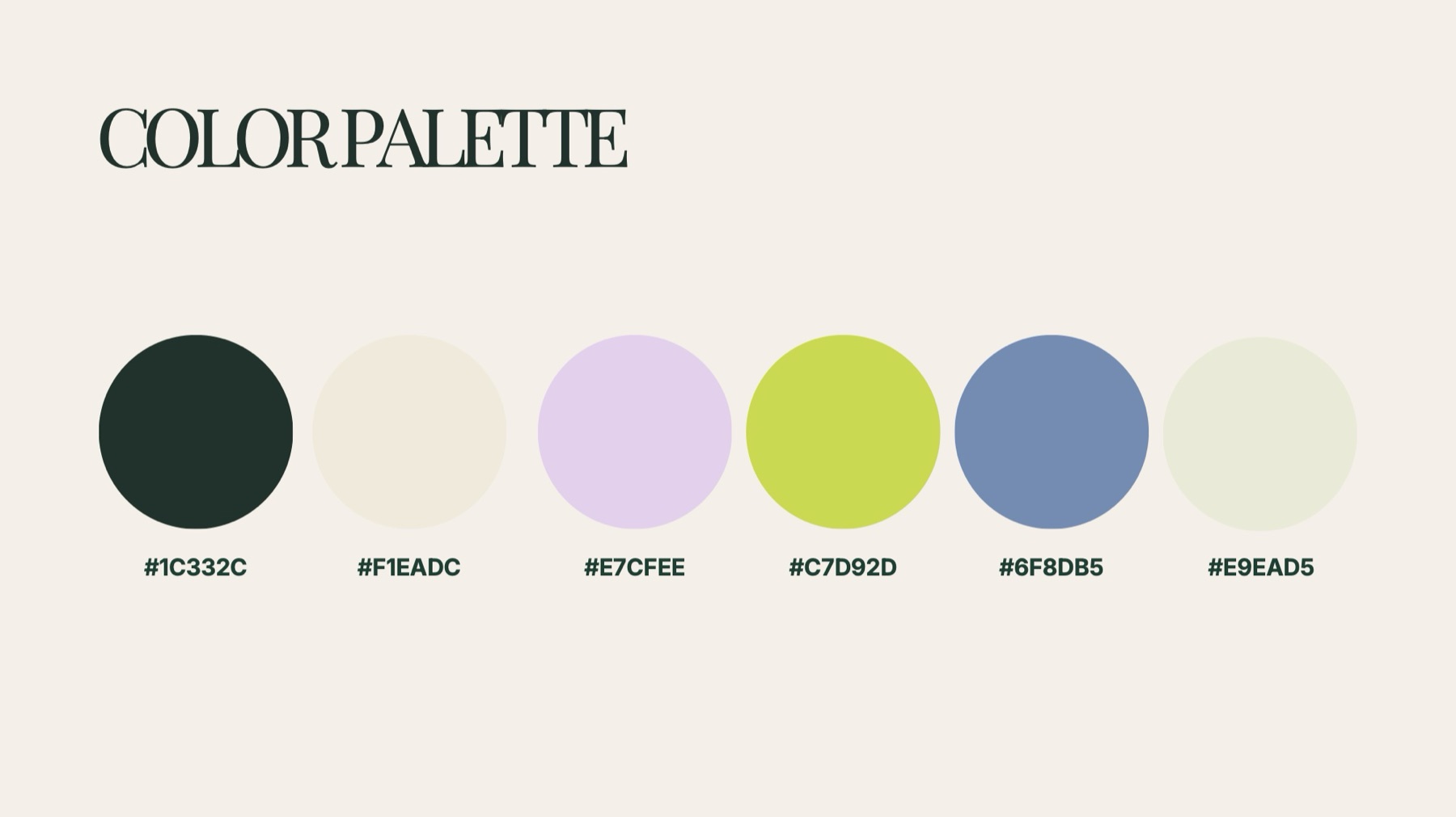 Color palette: deep green, cream, lilac, lime, blue and sage