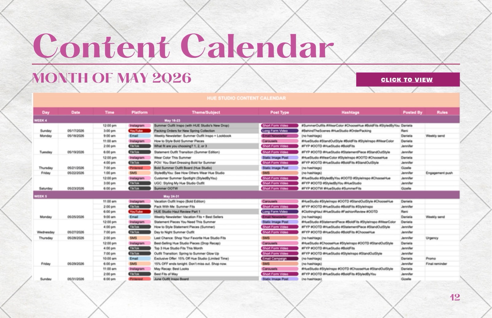 Content calendar