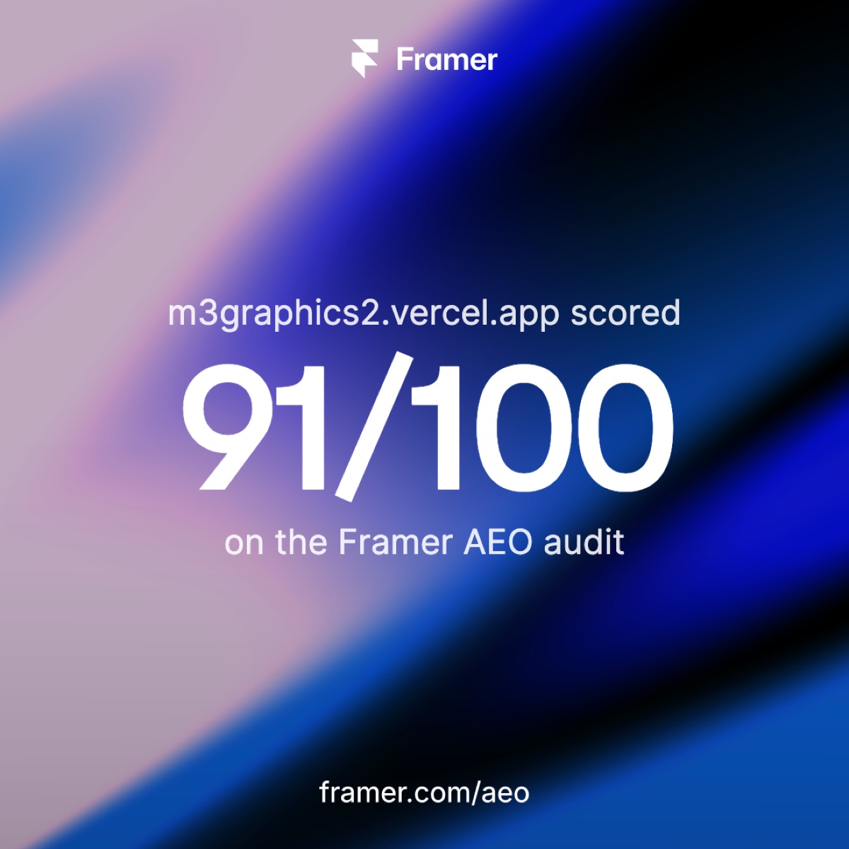 Framer AEO audit: m3graphics2.vercel.app scored 91 out of 100