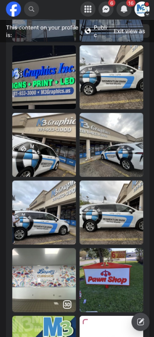 M3's feed before: vehicle and storefront photos