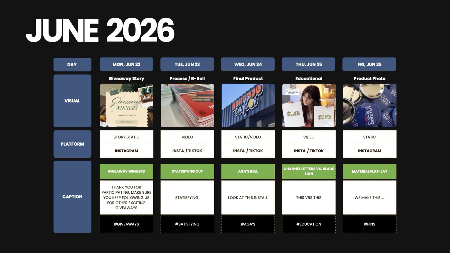 June 2026 content calendar