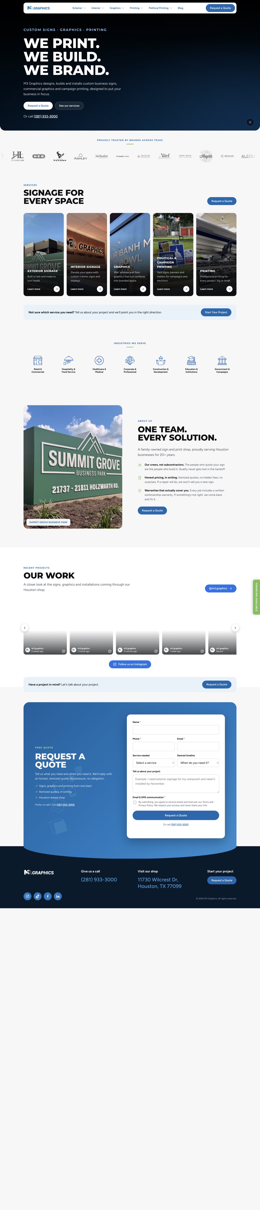 The redesigned M3 Graphics homepage, scrolling